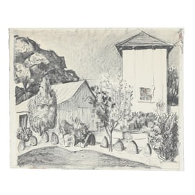 Lucy Valentine Pierce (American, 1886-1974), Tank House, Barn & Driveway, Santa Cruz