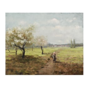 Gari Melchers (American, 1860-1932), Spring Landscape with Figure