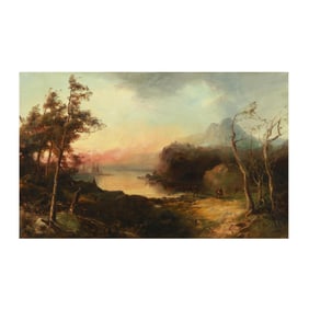 American School (mid 19th century), Hudson River Landscape with Encampment and Indians
