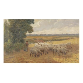 Alfred Elias (English, fl. 1881-1911), Shepherd with Flock