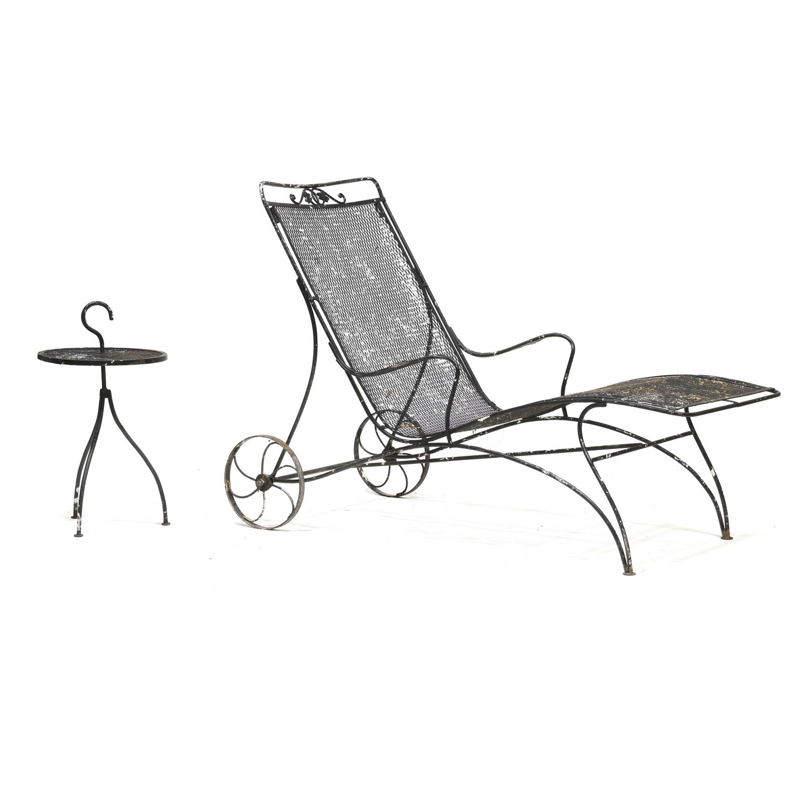 attributed Russell Woodard, Vintage Iron Garden Chaise Lounge and Drinks Table (1 of 9)