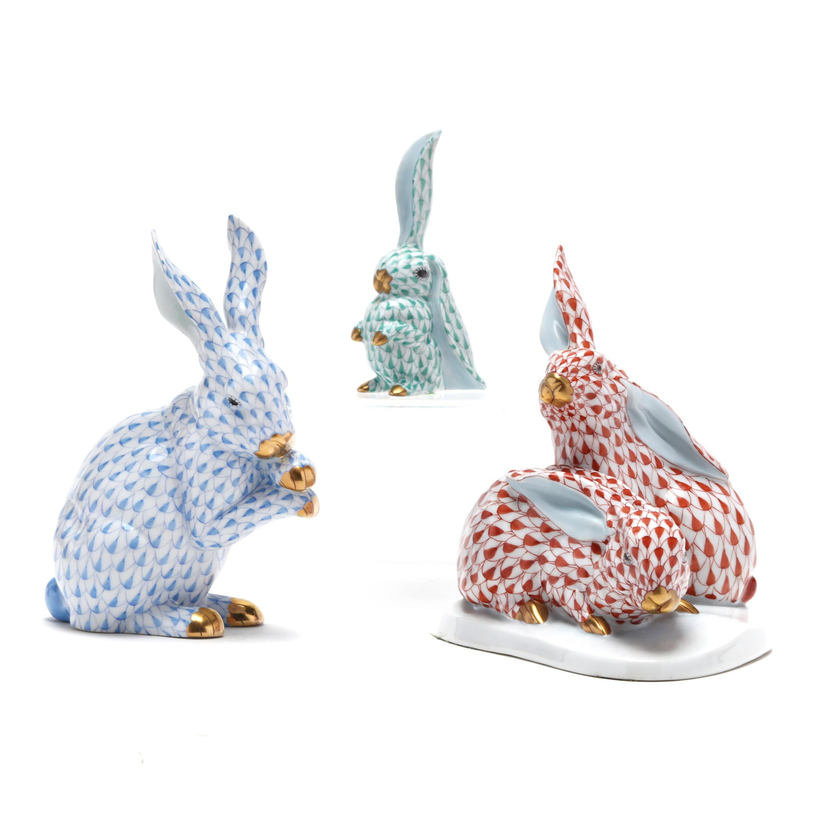 Herend, Three Fishnet Porcelain Rabbit Figures (1 of 7)