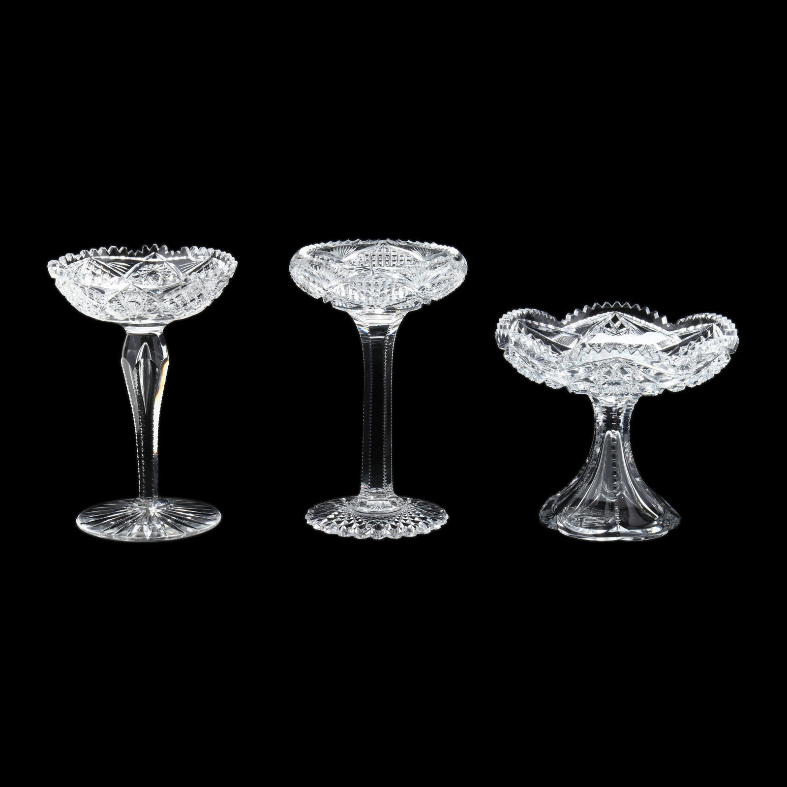 Three American Brilliant Period Cut Glass Tall Compotes (1 of 3)