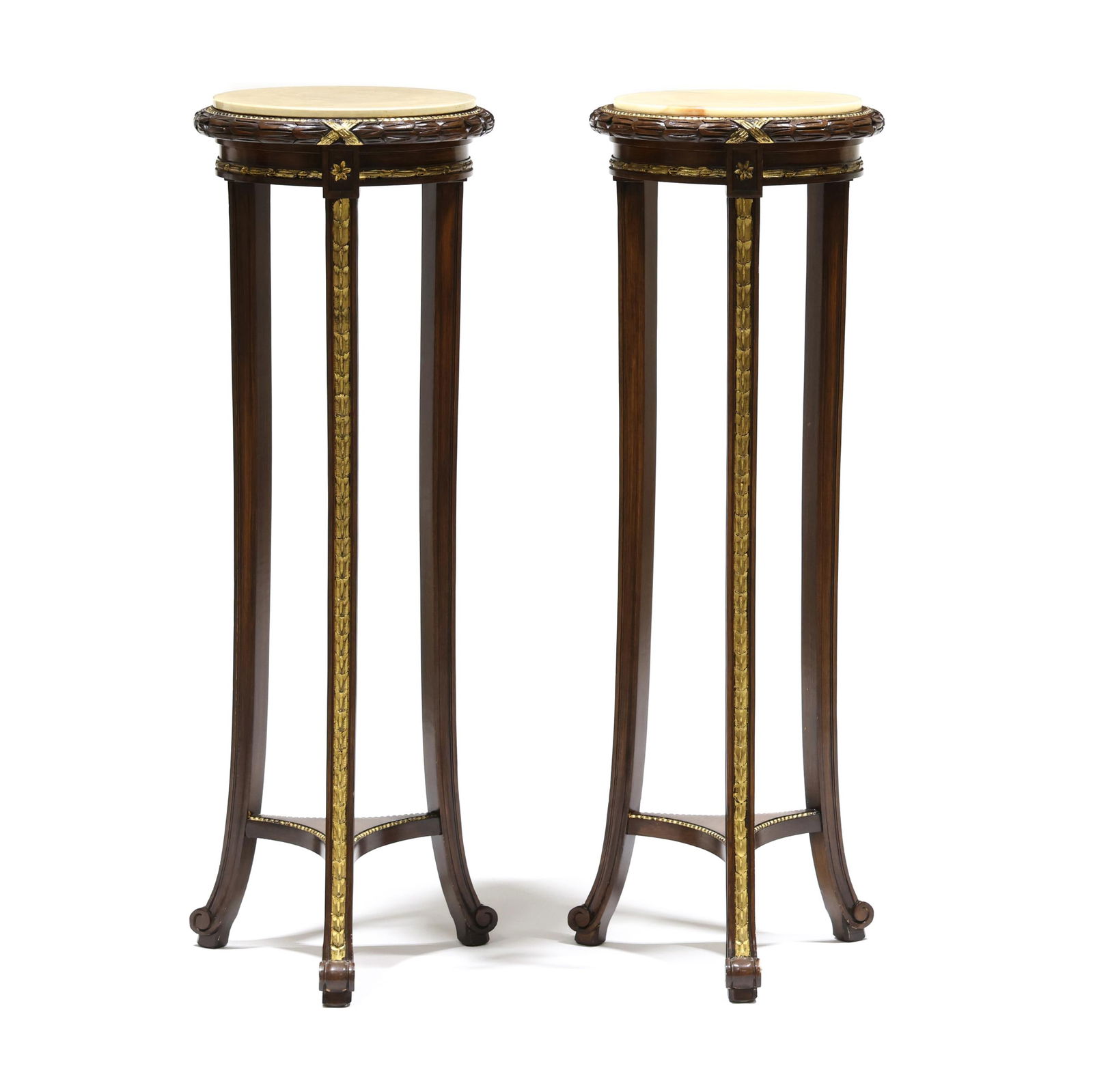 Pair of Neoclassical Style Carved Mahogany Marble Top Pedestals (1 of 10)