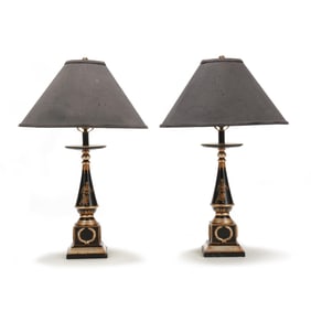 Pair of Baker Neoclassical Style Table Lamps with Shades