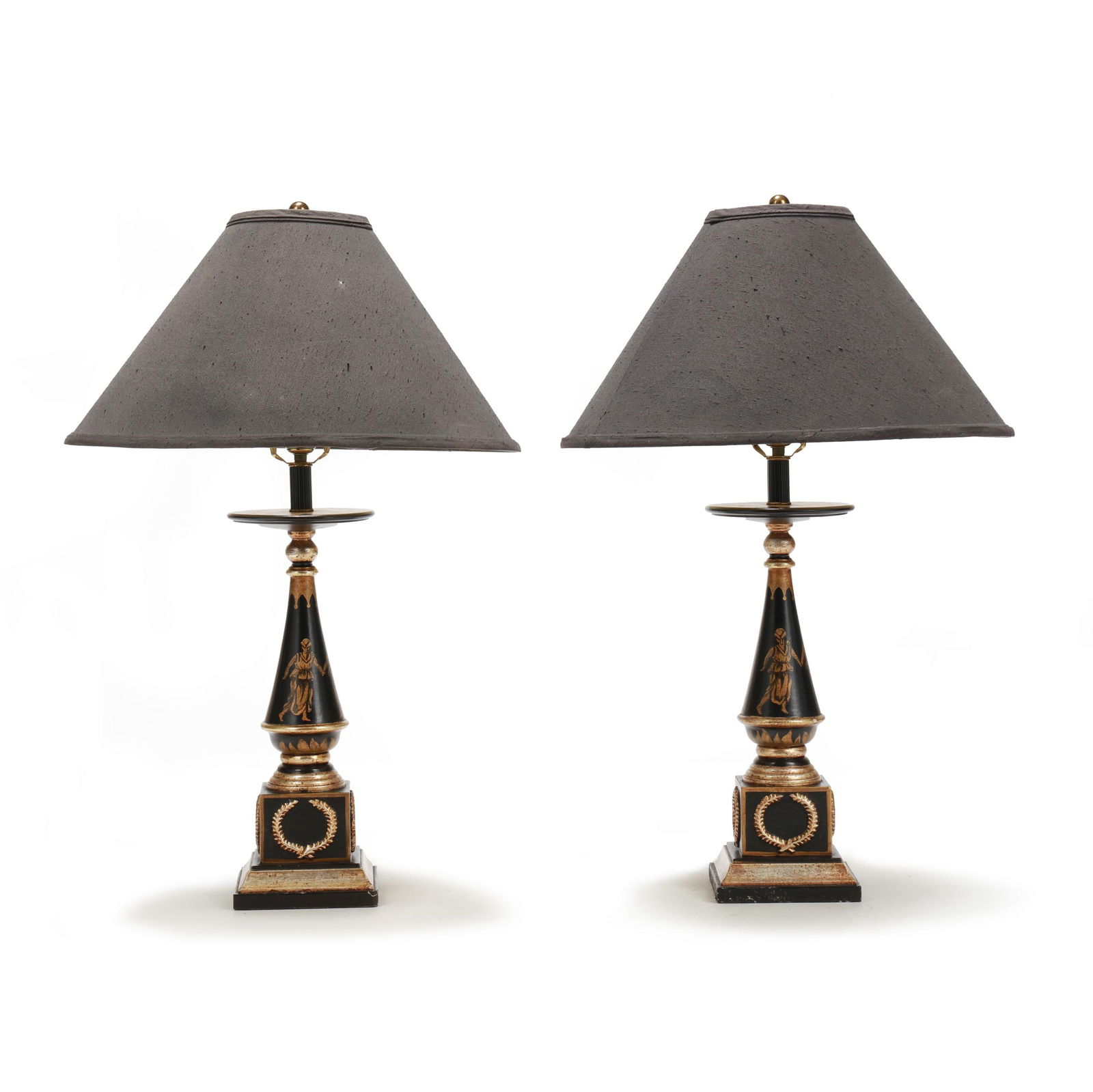 Pair of Baker Neoclassical Style Table Lamps with Shades (1 of 6)
