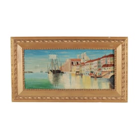 Large Vintage Painting of a Venetian Canal Scene, Signed "Bernard"
