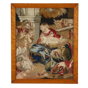 Framed Woolwork Needlepoint of Nativity Scene