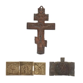 Three Antique Russian Orthodox Devotional Objects