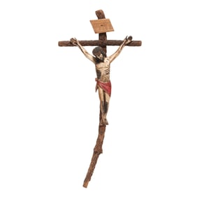 Carved and Painted Wood Christ on the Cross