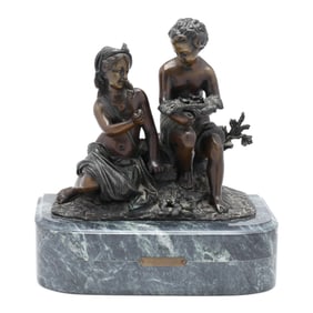 after Albert-Ernest Carrier-Beleuse (French, 1824-1887), Bronze Sculpture of Two Children Playing