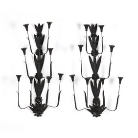 Pair of Tole and Wood Sconces