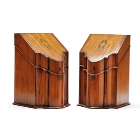 Pair of Georgian Style Inlaid Mahogany Knife Boxes