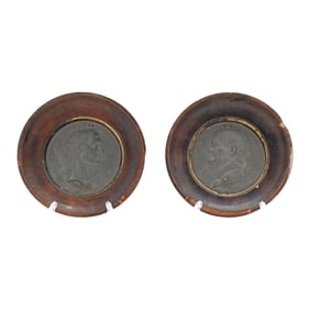 Two Framed Grand Tour Cast Lead Portrait Medallions of Roman Emperors