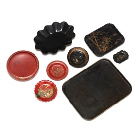 A Group of Black and Red Chinoiserie Lacquerware
