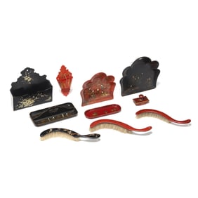 A Group of Black and Red Lacquer Accessories