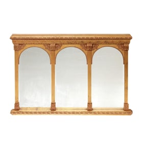 Neoclassical Style Gilt Overmantel Three Arch Mirror