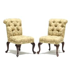 Pair of George II Style Carved and Tufted Side Chairs