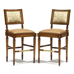 Louis Mittman, Pair of Leather Upholstered Barstools