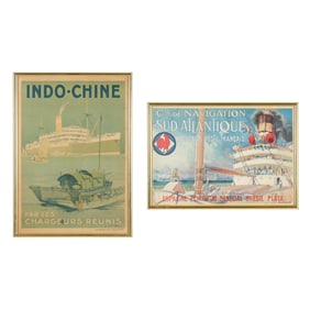 Two Framed Vintage French Cruise Ship Advertisement Posters