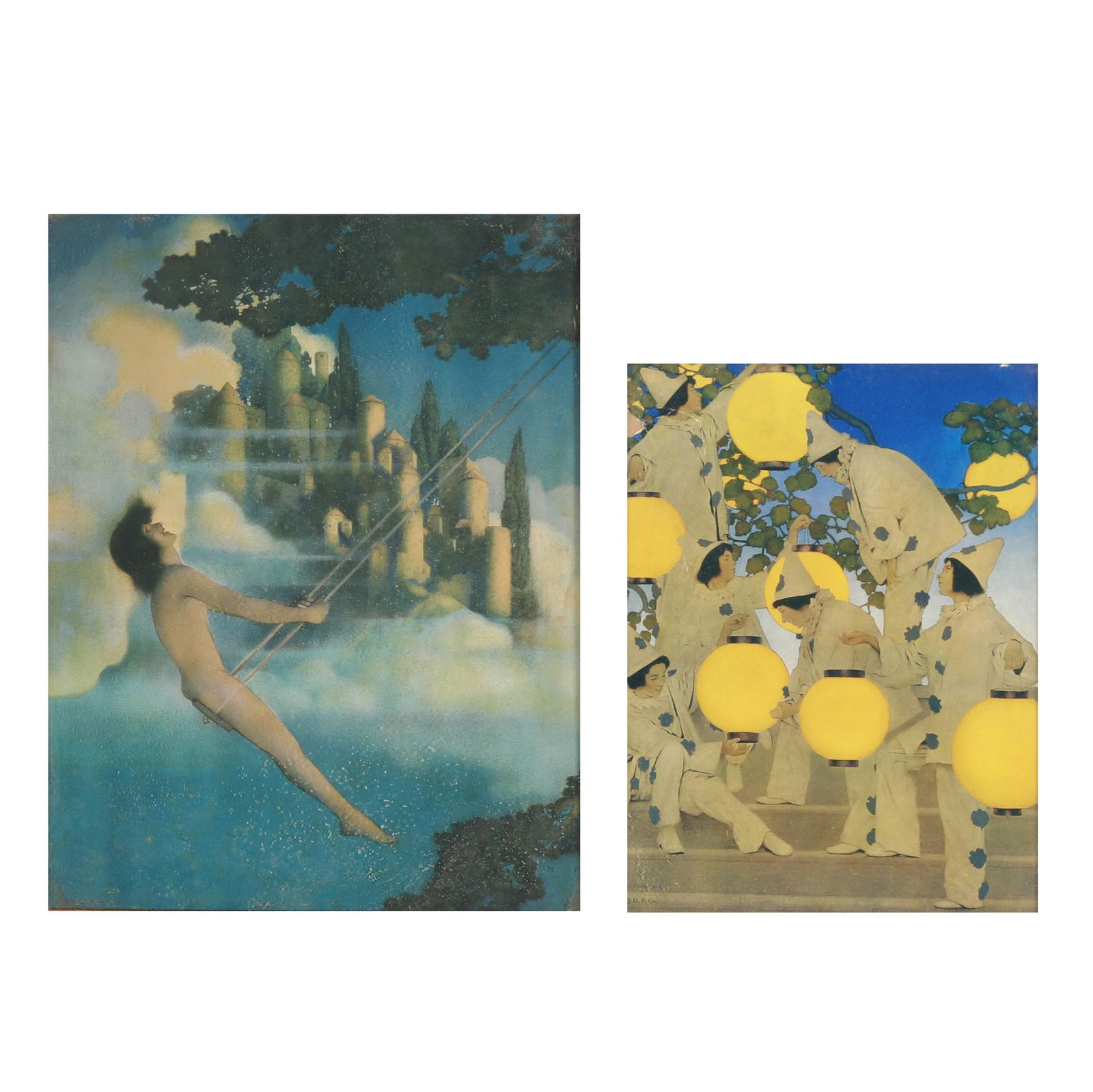 Maxfield Parrish (American, 1870-1966), The Dinky Bird / The Lantern Bearers (Two Works): Maxfield Parrish (American, 1870-1966), The Dinky Bird / The Lantern Bearers (Two Works)The Dinky Bird, a chromolithograph on paper, early 20th century, with artist monogram within the print at lower