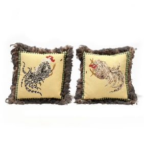 Pair of Needlepoint Rooster Pillows
