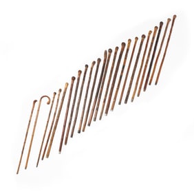 A Collection of (22) Hand Carved Japanese Walking Canes with Landscapes