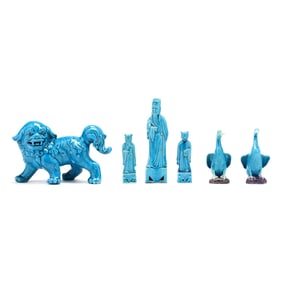 Six Chinese Turquoise Glazed Animals and Figures