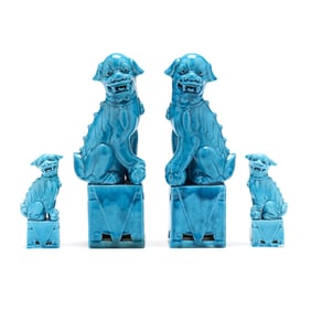 Two Pairs of Chinese Turquoise Glazed Foo Dogs