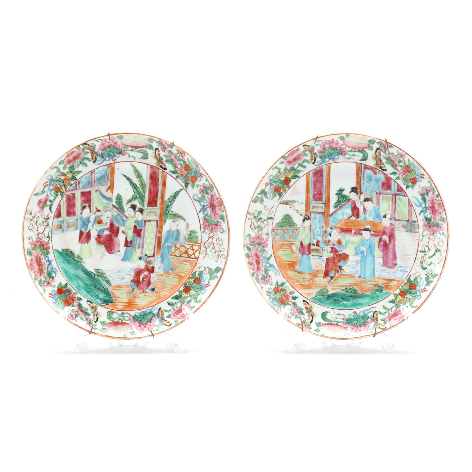 A Pair of Chinese Rose Medallion Export Porcelain Plates (1 of 4)