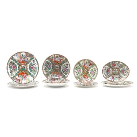 A Group of Chinese Rose Medallion Porcelain Dishes