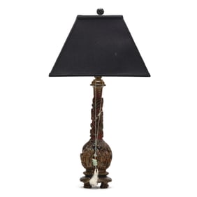 A Chinese Carved and Painted Wood Lamp