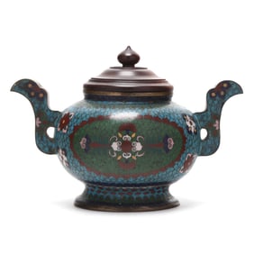 A Chinese Cloisonné Jar with Wooden Cover