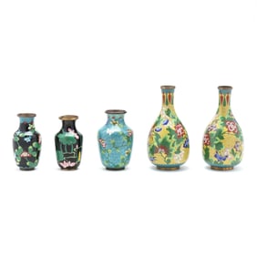 A Group of Five Chinese Cabinet Cloisonné Vases