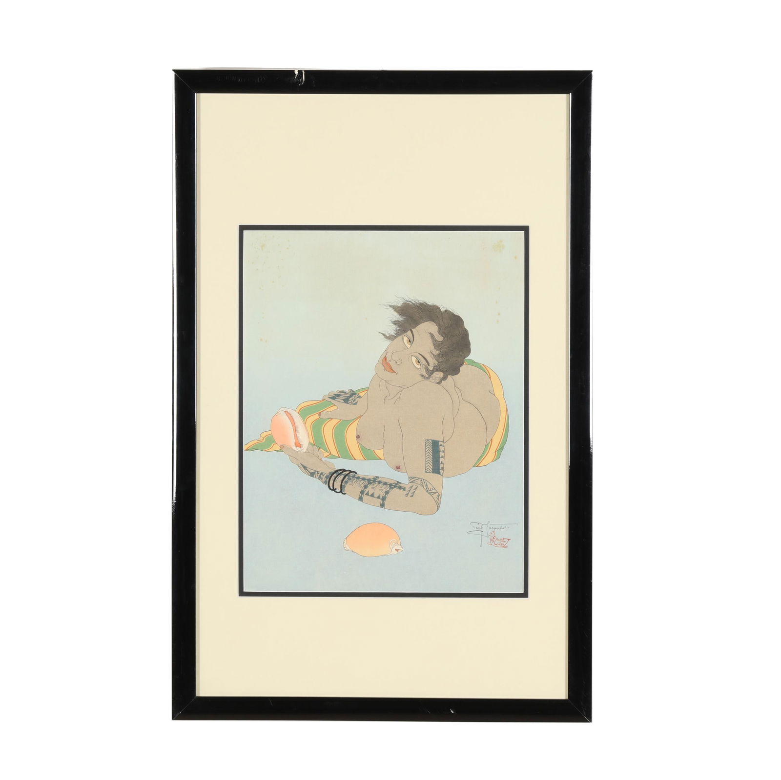 Paul Jacoulet (French, 1902-1960), Femme Tatouee De Falalap: Paul Jacoulet (French, 1902-1960), Femme Tatouee De Falalapcirca 1935, woodblock in colors with mica fleck background, signed in pencil together with a red artist seal at lower right, presented framed