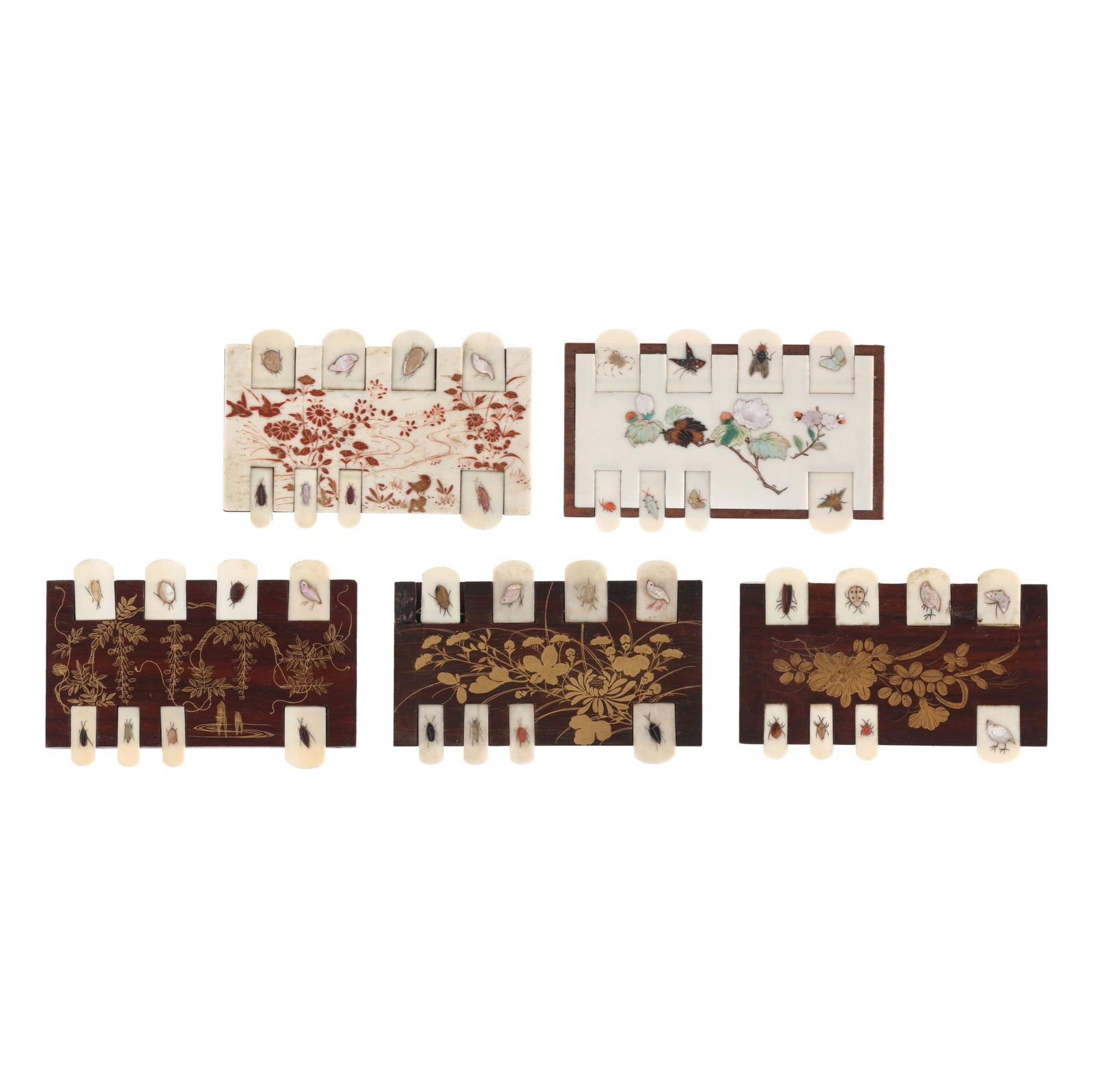 A Collection of Five Japanese Shibayama Whist Counters (1 of 7)