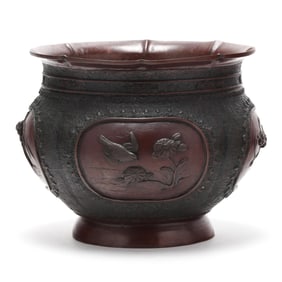A Japanese Meiji Bronze Jardiniere