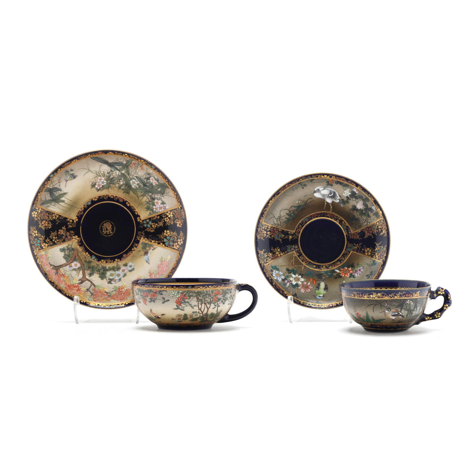 Kinkozan, Two Japanese Satsuma Tea Cups with Saucers (1 of 10)