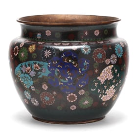 A Wide Mouth Japanese Cloisonné Jar with Medallions