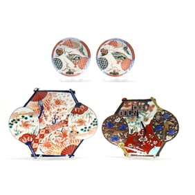 Four Imari Porcelain Dishes with Fan Decoration