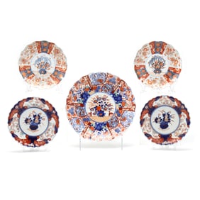 Five Imari Porcelain Plates with Scalloped Rims