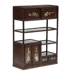 Chinese Hardwood Etagere with Mother-of-Pearl Inlay
