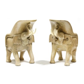 Pair of Southeast Asian Carved Hardwood Elephant Form Chairs