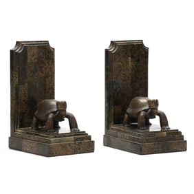 Pair of Maitland Smith Granite and Brass Tortoise Bookends
