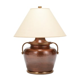Chapman, Large Hammered Copper Urn Table Lamp with Shade