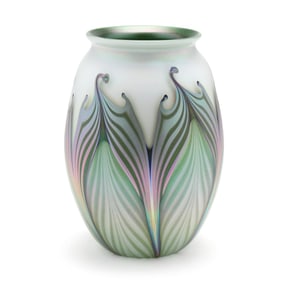Charles Lotton, Pulled Green Opal Tribal Vase