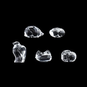 Five Steuben Crystal Barnyard Animal Themed Hand Coolers