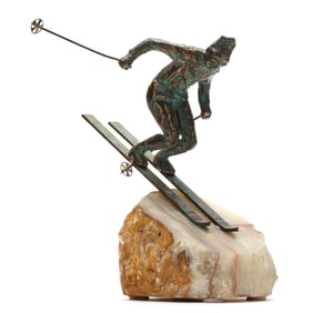 Curtis Jere, Bronze Skier Sculpture with Onyx Base
