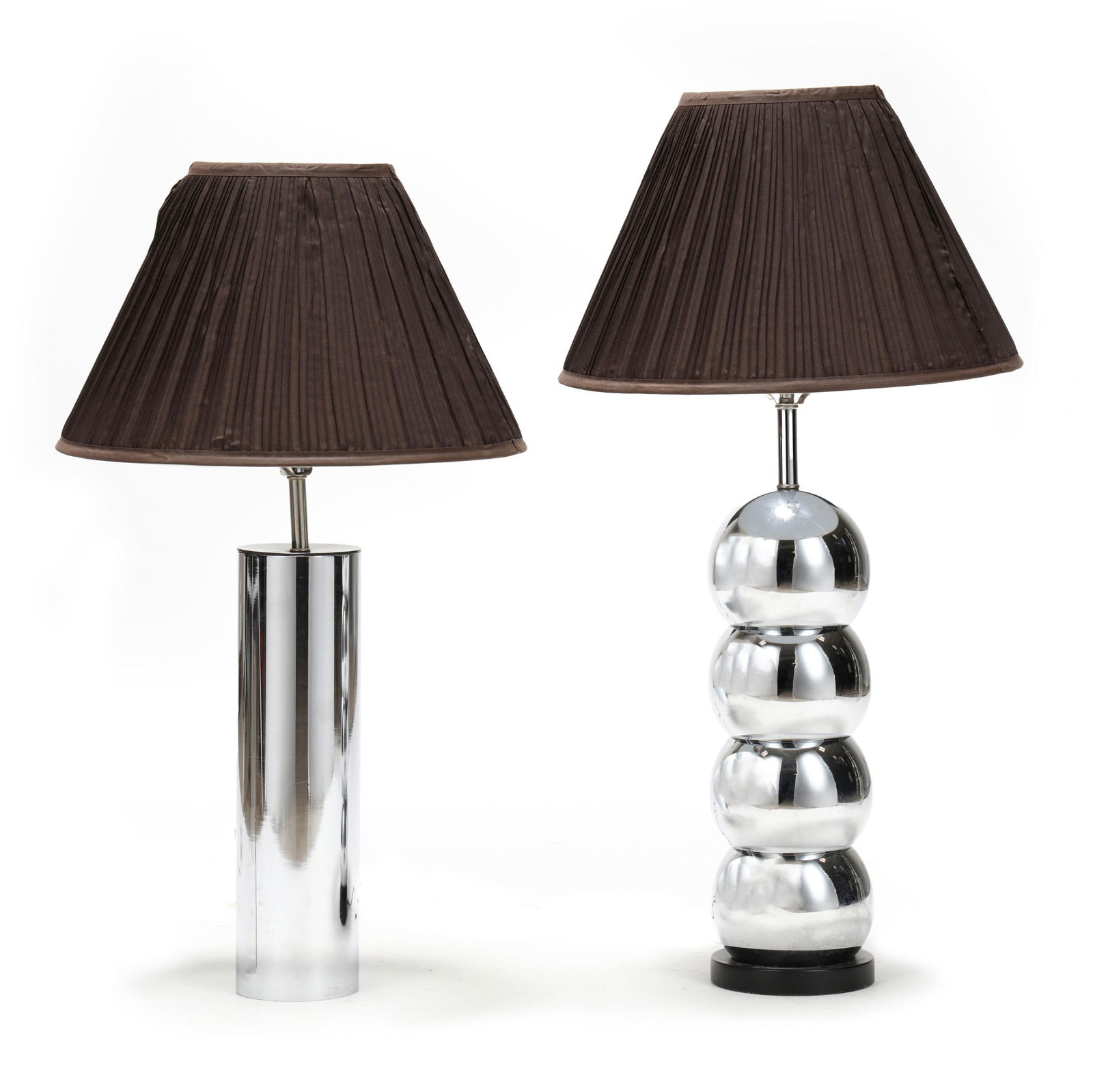 Two Modernist Chrome Cylindrical Table Lamps with Shades (1 of 4)