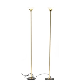 Pair of Modernist Brass Torchiere Floor Lamps
